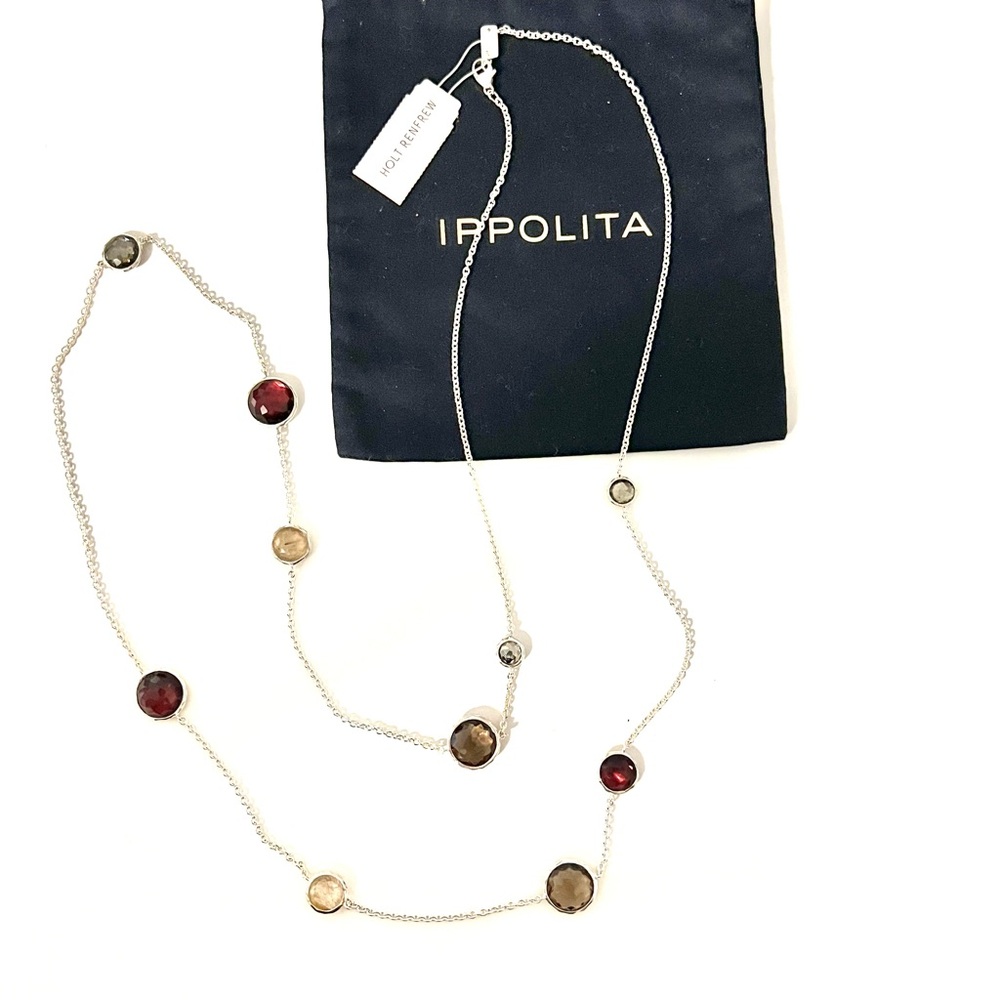 IPPOLITA- 20” long silver multi-gemstone necklace with tag and jewelry pouch.